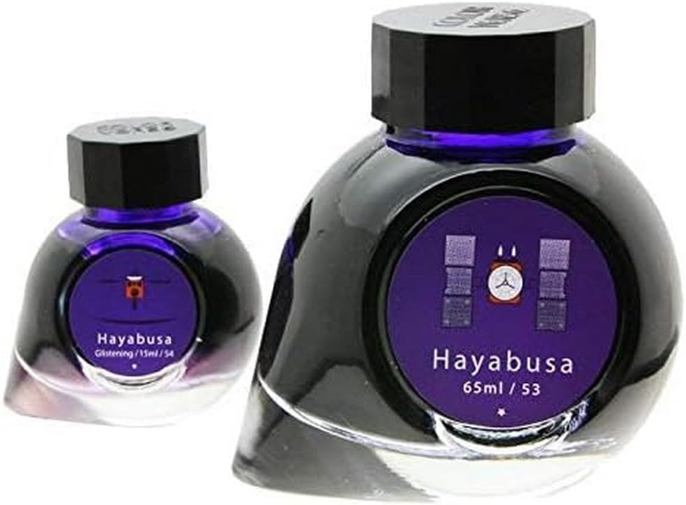Coloverse Hayabusa Bottled Fountain Pen Ink, 65 ml Bottle Purple and 15 ml Bottle of Glistening Purple