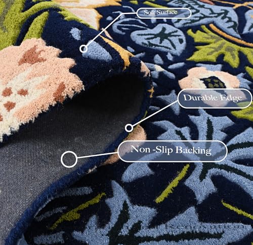 Image of Contemporary Strawberry Wool Area Rug - Handmade Garden-Inspired Floral & Botanical Carpet | Thick, Durable Design, Perfect for Living Room & Bedroom (Navy, 3' x 5')