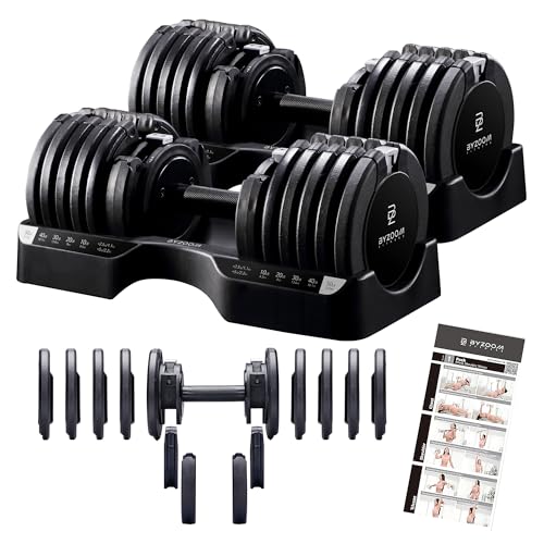 Image of BYZOOM FITNESS Pure Series Adjustable Dumbbell - 12.5 /25 /27.5 /50 /55 /75lb - ONE UNIT OR PAIR(check QTY before purchase) - 5-in-1 / 10-in-1 / 15-in-1 / 21-in-1 Flexible Hand Weights for Home Apartment Garage Gym, Strength Training & Fitness Workouts, White OR Black
