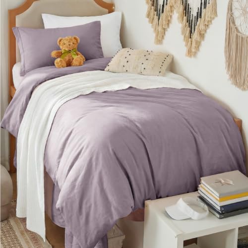Image of Bedsure Prewashed Twin Duvet Cover, Cotton-Like Bedding Set, Lilac Purple | Ultra Soft, Relaxed Texture, Twin XL Breathable Comfort, Hidden Zipper, 8 Corner Ties, Easy Care, Year-Round Use