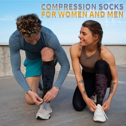 Image of 3 Pairs Knee High Graduated Compression Socks For Women and Men - Best Medical, Nursing, Travel & Flight Socks - Running & Fitness - 15-20mmHg