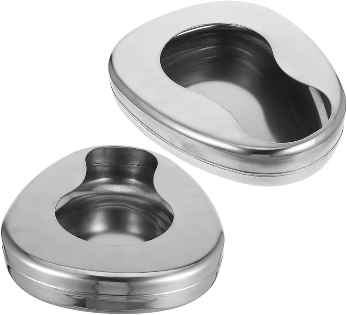 Stainless Steel Bed Pans 2pcs for Elderly Men and Women, Heavy Duty Portable Metal Bedpan for Bedridden Patients, Home and Nighttime Care Bathroom Aid