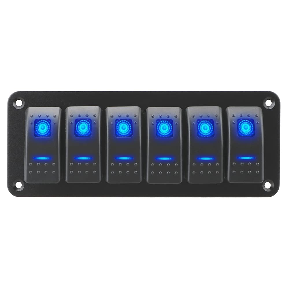 Riloer - Pannello interruttore combinato 3/4/5/6/8 gang, 12V / 24V, pannello interruttore a bilanciere modificato con adesivo e luce LED, universale per barche, auto, camper, roulotte, caravan