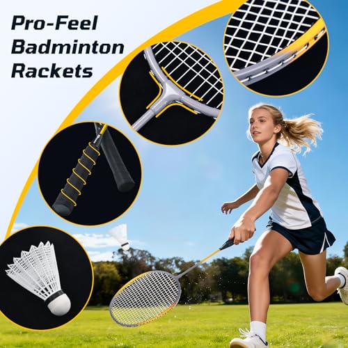 Haokelball Outdoor Badminton Net Set with Anti-Sag Winch System - 20ft Badminton Net, 4 Rackets, 3 Shuttlecocks & Carry Bag, Badminton Set for Backyard, Grass, Beach, Holiday Games - Image 6