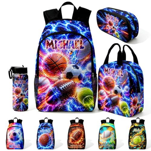 Image of Custom Backpack for Boys Kids Toddler Backpacks Back to School Bookbag Set | Kid Personalized Backpack with Lunch Box Boy Kindergarten Elementary Preschool Daypack Birthday Gifts Sports Ball Soccer
