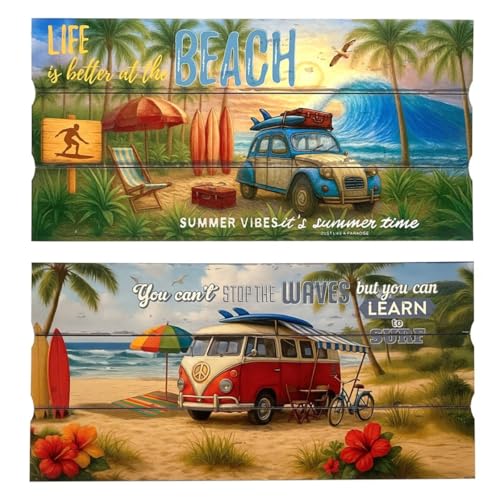 Panneau en bois surf pour salon ambiance plage et décoration murale vintage