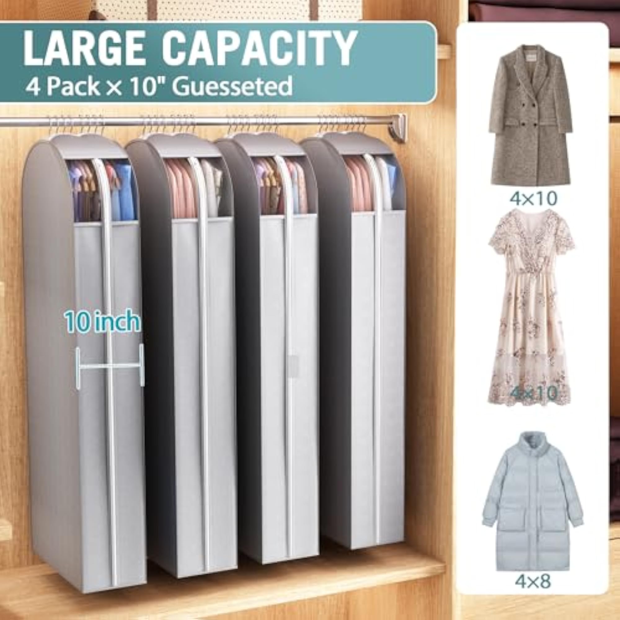 10" Gusseted Garment Bags for Hanging Clothes