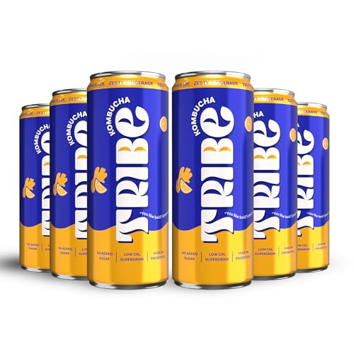 Image of Tribe Kombucha Probiotic Super Drink | Supports Gut Health | Gluten-Free | Naturally Fermented | Super Refreshing | Gut Friendly | Improves Blood Sugar | Antioxidant and Hydration | No Added Sugar | 250 ML X 6 (ZESTY GINGERADE)
