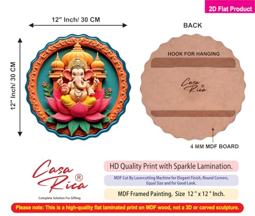 Image of Casa Rica MDF Wooden Wall Art 12x12 Inch | Ganesh Ji Sparkle Laminated Wall Hanging Frame for Living Room, Bedroom, Office & Pooja Room | Modern MDF Home Decor Painting | Wall Hanging Gift Item (GD 003)
