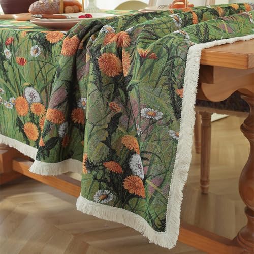 Nappe vintage rectangulaire verte 140x220 table salle à manger