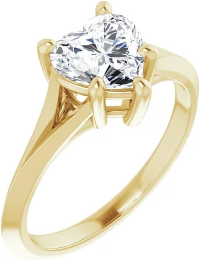 10K Solid Yellow Gold Handmade Engagement Ring, 1 CT Heart Cut Moissanite Diamond Solitaire, Wedding/Bridal Ring Set for Women/Her, Size 3-12