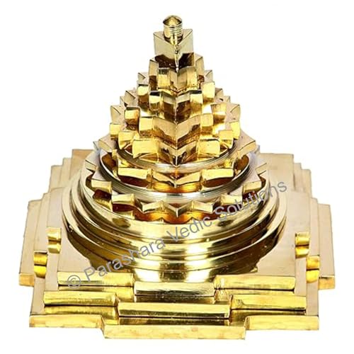 ARKAM Meru Yantra/Brass Meru Shri Yantram/Brass Sumeru Shree Yantr/Pital Meru Yantra - Solid/ 3D Meru Shri Yantra (3x3 inches),Religious