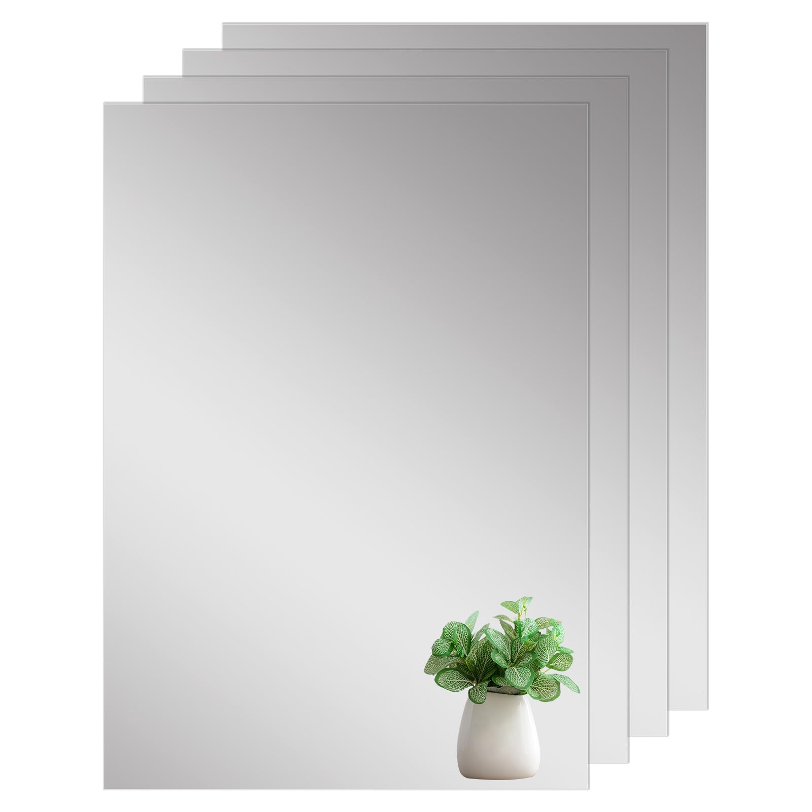 ASelected 4 Pack Self Adhesive Mirrors Sheets,A4 Thickened Acrylic Mirror Tiles,2MM Thick Acrylic Stick On Wall Mirrors,Wall Mirror Self Adhesive for Bathroom,Bedroom,Living Room,Hallway Decoration
