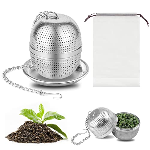 1piezas Infusor de té para té suelto 304 Fiesta de té de acero inoxidable Infusor Filador de especias de forma de huevo, con gancho de cadena bandeja de goteo, especias de hierbas de té de hoja suelta Cover