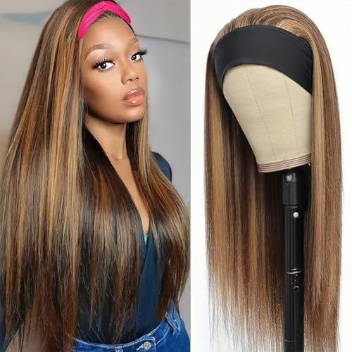Image of Celiarita Ombre Headband Wig Human Hair Straight 22 Inch Glueless #2 /30 Highlight Colored 150% Density Brazilian Virgin Straight Human Hair Headband Wigs for Black Women