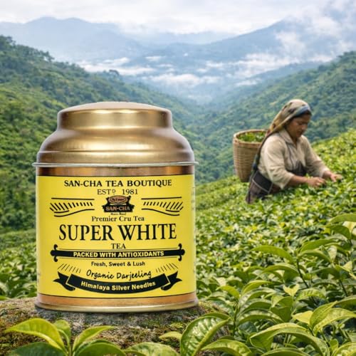 Image of Sancha Tea Boutique, Super White Tea, 25g Silver Needle White Tea Buds, Rare Loose Leaf White Tea from Darjeeling, Himalayan Harvest