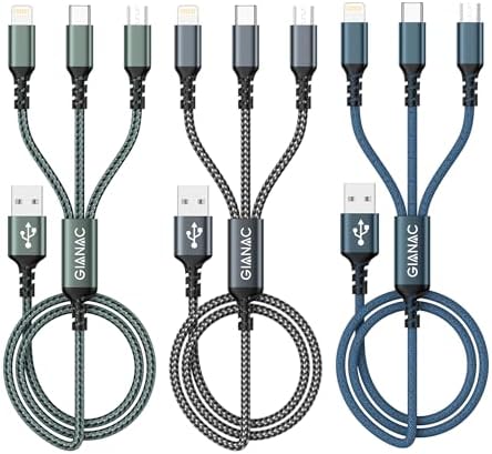 Multi Cable de Carga [1.2M] 3 en 1 Multi USB Cargador Cable Nylon Cable USB con Micro USB Tipo C Lightning interfaz de Cargador Carga Rápida para Samsung Galaxy,Huawei,Honor,iPhone,Kindle,MacBook,LG