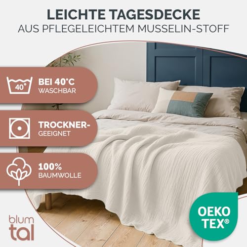 Blumtal Tagesdecke Baumwolle 130x170 cm - Musselin Decke Oeko-TEX Zertifiziert - Bettüberwurf 130x170 - Couch Überwurf - Kuscheldecke… – Ansicht 2
