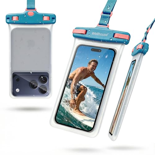 Universal Waterproof Phone Pouch with Lanyard Cellphone ip8x Diving Up to 7.0" Dry Bag Case Outdoor Beach Floating Underwater high Clear TPU dustproof Touch Phone case for iPhone Luminous Blue