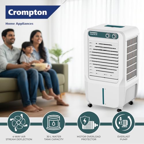 Image of Crompton Ozone Personal Air Cooler 30L| High density honeycomb pad for cooling retention| Auto fill| Water level indicator| 4 way Air deflection| Ice chamber| Cooling mode & Auto Swing