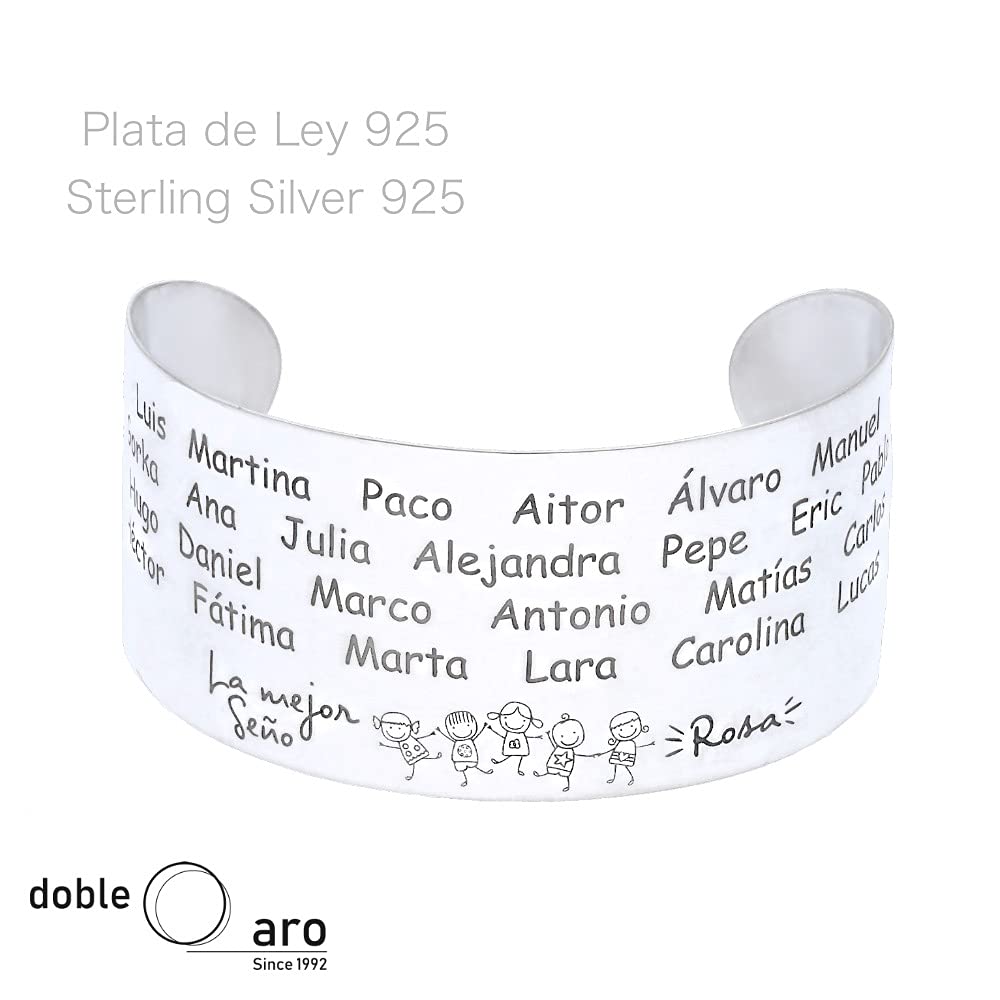 Pulsera de Plata de Ley 925/1000 para Profesoras con Cadena Rolo de 19cm - Regalo Artesanal de Fin de Curso - Hecho en España para la Profesora (Brazalete Teacher)