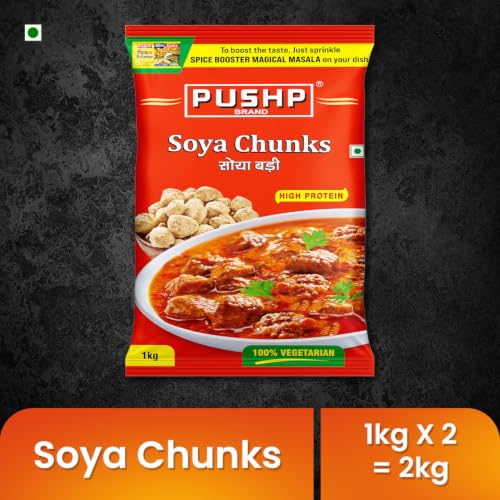 Image of PUSHP Soya Chunks 1kg (Pack of 2) | High Protein & Fiber rich Soyabean Wadi | Nutri Nuggets for Curry, Biryani & Snacks | 100% Vegetarian Soyabean Chunks