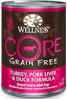 Wellness CORE Natural Wet Grain Free Canned Dog Food, Turkey, Pork & Duck, 12.5-Ounce Can (Pack of 12)
