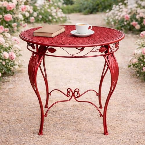 DanDiBo Bistrotisch Rund 70cm Metall Eisen Rot Wetterfest Rosso 96711 Gartentisch Antik Metalltisch Balkontisch Terrassentisch Tisch