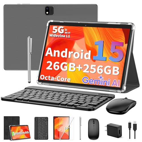 Android Tablet with Keyboard, Android 15 Tablet 10 inch, 26GB+256GB+2TB Expand, 2-in-1 Tablets with...