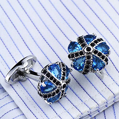 Daesar Mancuernillas Hombre Cobre Flor Cristal Azul Negro miniatura 2