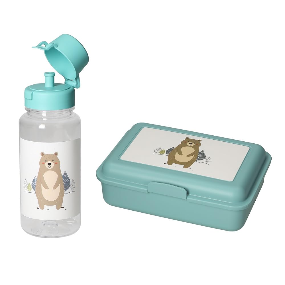 Familando Scooli Mini-Me Kindergarten Rucksack für Jungen und Mädchen | 4-TLG. Set mit Brotdose und Trinkflasche | Ergonomischer Vorschulrucksack für die Kita | Bobby Bär Blau
