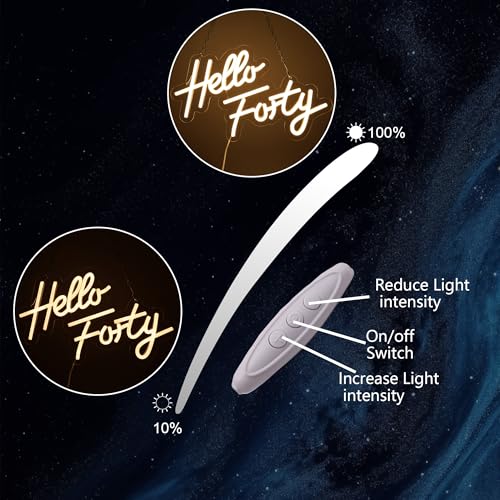 Image of Hello Forty Neon Sign 40th Birthday Decorations for Women Happy Birthday Neon Sign 40th Gifts Wall Decor Happy Birthday Light Up Sign