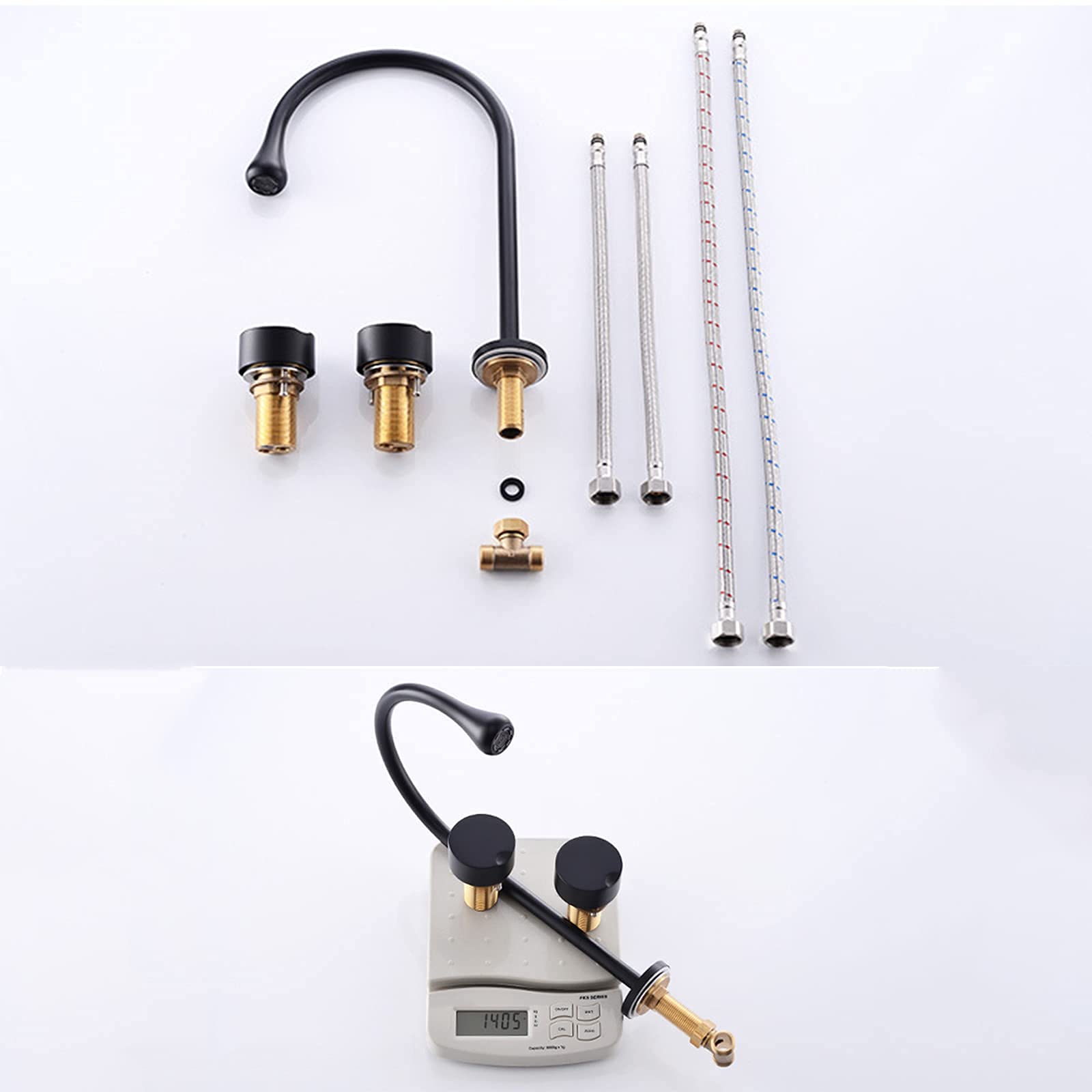 Grifo De Lavabo De Latón para Baño, Grifo De Agua Fría Y Caliente, 2 Manijas, Interruptor Giratorio, Grifo De Lavabo con Burbujeador Incorporado, Instalación De 3 Orifici