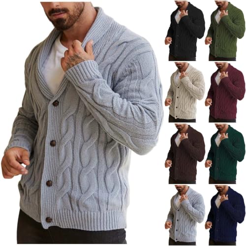 TERGHTP Mens Cardigan Sweater Shawl Collar Cable Knit Button Up Sweaters - image 1