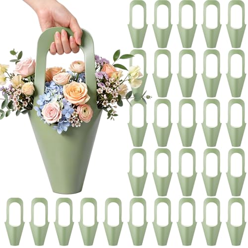 Kolldenn 30 Pack Sage Green Flower Bags Kraft Paper Flowers Gift Bags