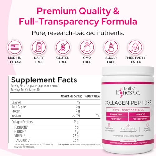 Image of FORTIBONE Premium Bone Health Collagen Peptides w /FORTIGEL, VERISOL & TENDOFORTE, Clinically-Supported for Bones, Joints Skin Hair Nails, Hydrolyzed Collagen, Anti-Aging Formula (30 Servings)