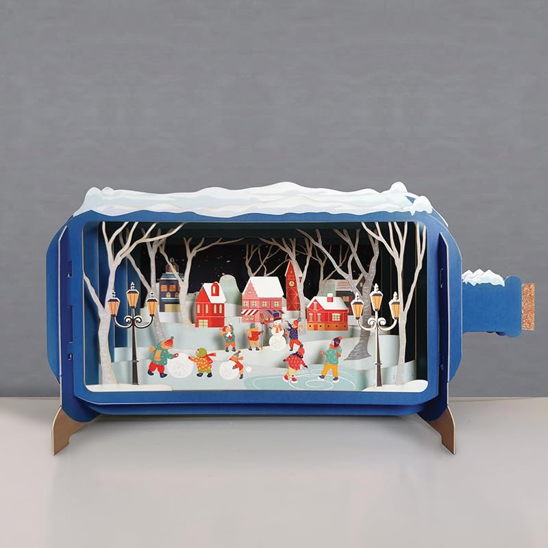 Message In A Bottle Festive Xmas Village Pop Up Christmas Card By Alljoy Cards XMIB079, Blue, 24cm x 12cm - Image 2