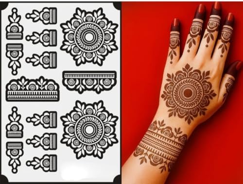 Image of House of Mehndi Stencil Design Full Hand Set | Henna Tattoo Stencil for Women, Girls