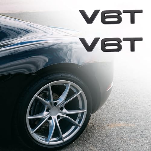 Image of V6T Emblem 3D Metal Badge Car Hood Truck Door Side Fender Rear Trunk Emblem Sticker Decals for RS Sline V6T S3 S4 S5 S6 S7 S8 A4L A5 A6L A3 A4 A7 Q3 Q5 Q7 (Black)