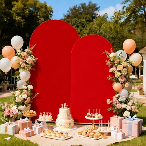 Red Arch Backdrop Cover 6FT+7.2FT Arch Covers Stretchy Backdrop Spandex Draped Arch Backdrop Cover for Christmas Halloween Birthday Baby Shower Bridal Shower Home Decoration(Only Cover) - image 5