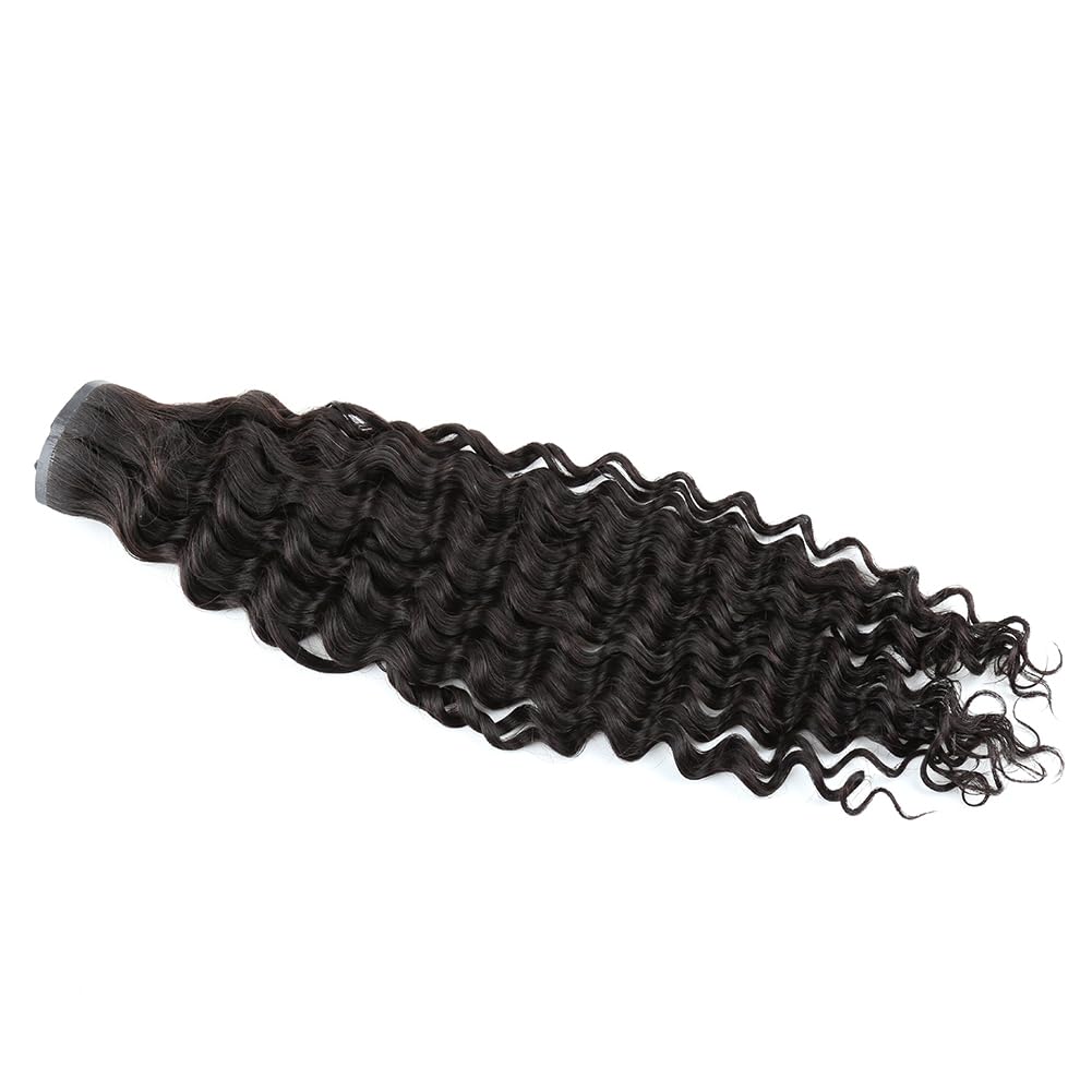 Bella Hair Full Cuticle Aligned Seamless Clip in Hair Extensions Deep Wave, 7pcs 165g Invisible PU Weft Remy Human Hair Extension (Natural Black 24 inch)