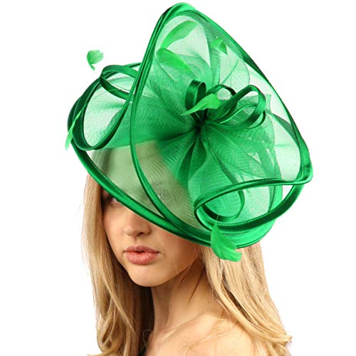 Feathers 3 Tier Layer 2 Tone Headband Fascinator Millinery Cocktail Hat (Solid Kelly Green)