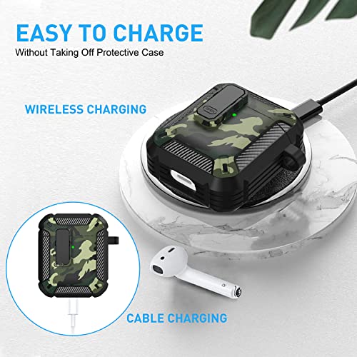 Image of Maxjoy for AirPods 2nd Generation Case Cover, AirPods Case with Lock Gen 2 Hard Shell Rugged Shockproof Protective Cover with Keychain Cleaner Kit Compatible with Apple AirPods2 AirPods1, Green Camo