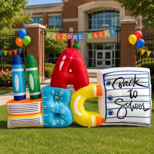 8FT Long Back to School Inflatable Decoration Giant ABC School Supplies Blow Up Outdoor Decor with LED Lights for Outdoor Indoor Patio Lawn Garden Yard Decoration