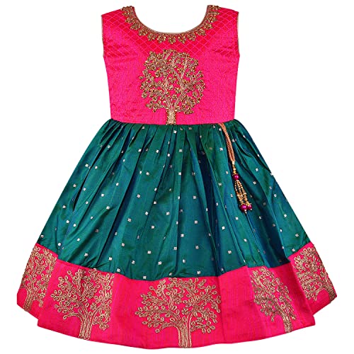 Image of Wish Karo Baby Girls Knee Length Satin Embroidered Party Dress-(fe2913nw)