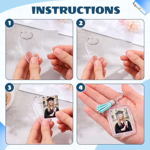 Image of Yaomiao Acrylic Photo Keychain with Tassel Clear Blank Custom Keychain Frame Holder Insert Picture Keyring Making Kit