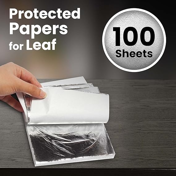 Image of A.K GOLD LEAF 100 Sheets 8x8cm Silver Leaf Sheets Foil Paper for Gilding Crafting DIY Arts Project Crafting Decoration Makeup Spa Art Craft Work (Silver)