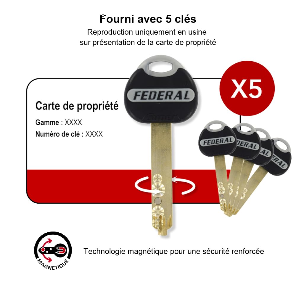 THIRARD Cylindre de Serrure à Bouton Federal S, 32 x 42 mm, Argent