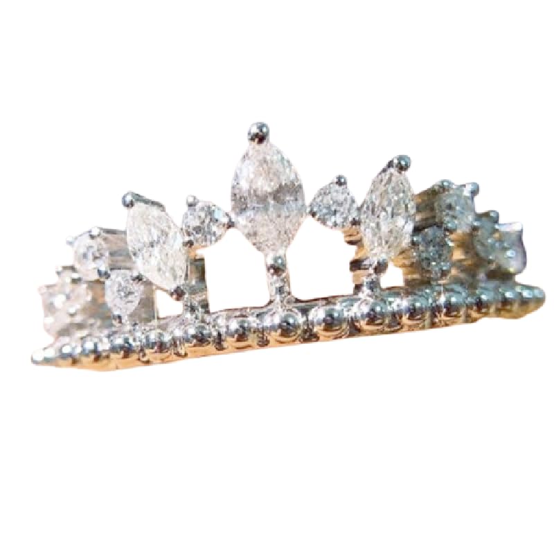 Emsione Fashion Silver Plated Ring Created White Zircon Marquise Cut Crown Eternity Anniversary Wedding Engagement Party Ring for Women Men Size 13