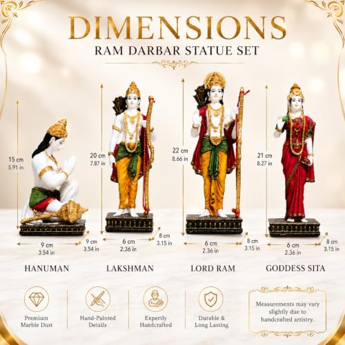 Image of ARMONIA Ram Darbar with Ram, Laxman, Sita & Hanuman Murti Idol Statue for Home Decor Temple | Marble Dust Finish- Multicolour - 22 cm | Best Gift for Wedding & Housewarming (Including Cloth)